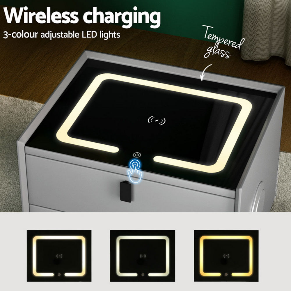 Korra Smart Bedside Table with Wireless Charging - AIKA Grey
