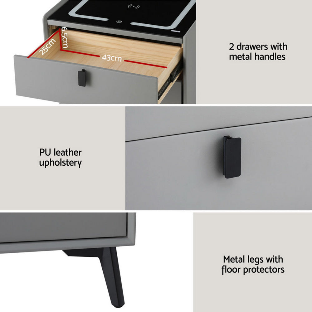 Korra Smart Bedside Table with Wireless Charging - AIKA Grey