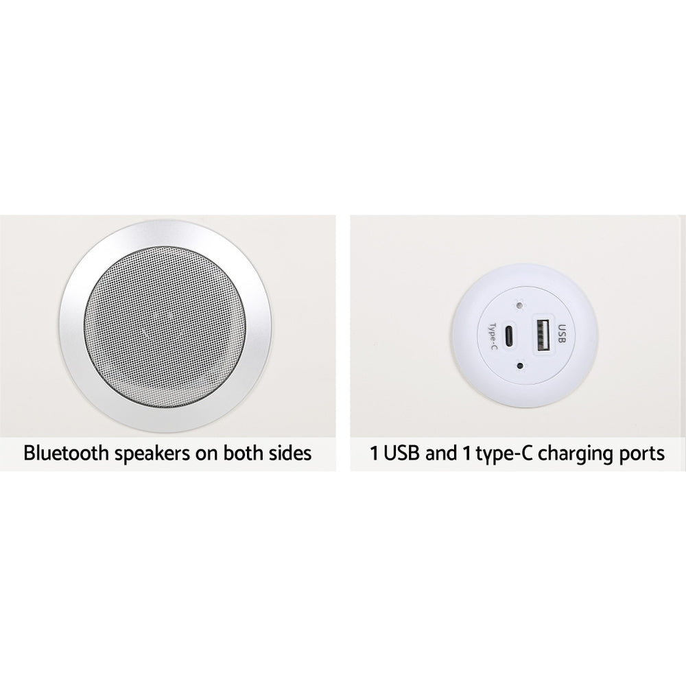 Korra Smart Bedside Table 2 Drawers with Wireless Charging Ports LED White AIKA