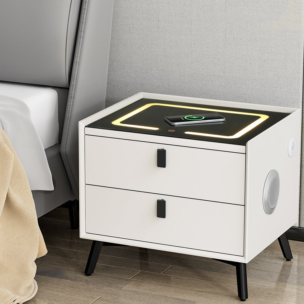 Korra Smart Bedside Table 2 Drawers with Wireless Charging Ports LED White AIKA