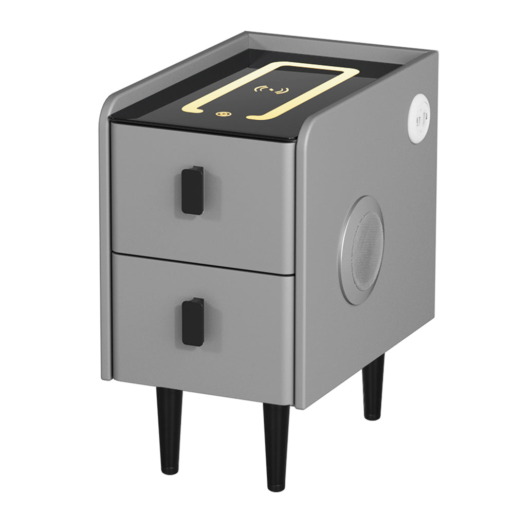Korra Smart Bedside Table 2 Drawers with Wireless Charging Ports LED Grey AIDA