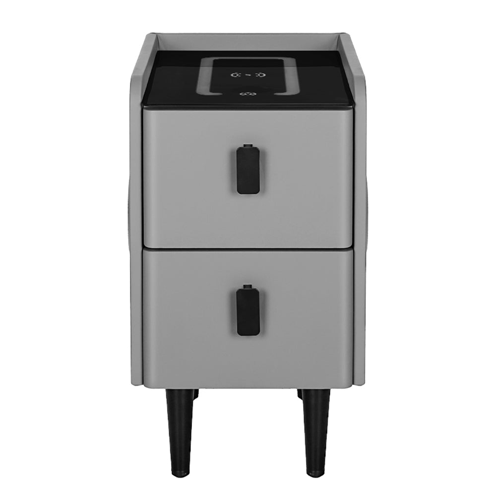 Korra Smart Bedside Table 2 Drawers with Wireless Charging Ports LED Grey AIDA