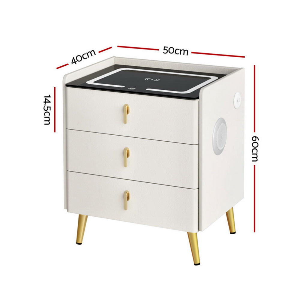 Korra Bedside Table Wireless Charging - ALMA White