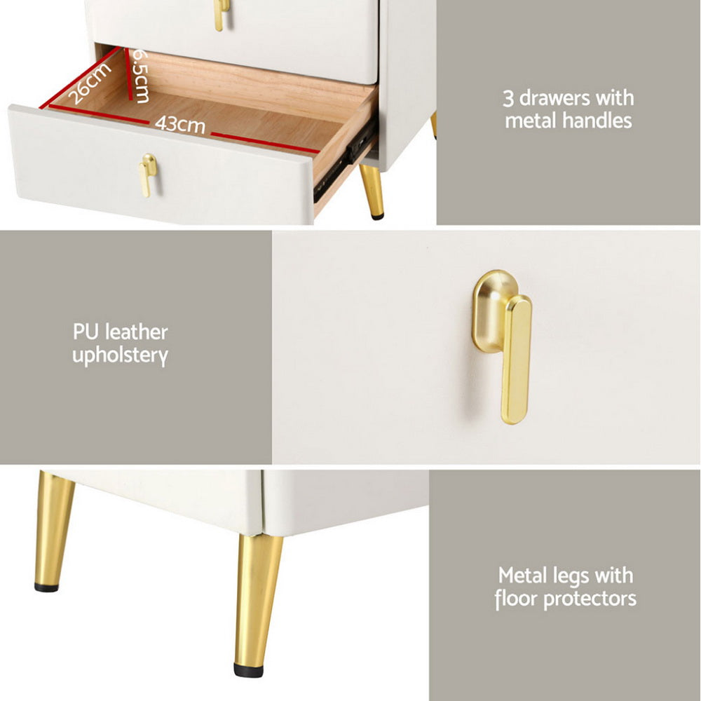 Korra Bedside Table Wireless Charging - ALMA White