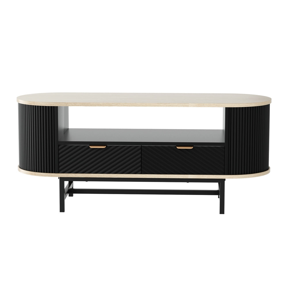 Artiss Coffee Table Drawer Shelf Wood&Black