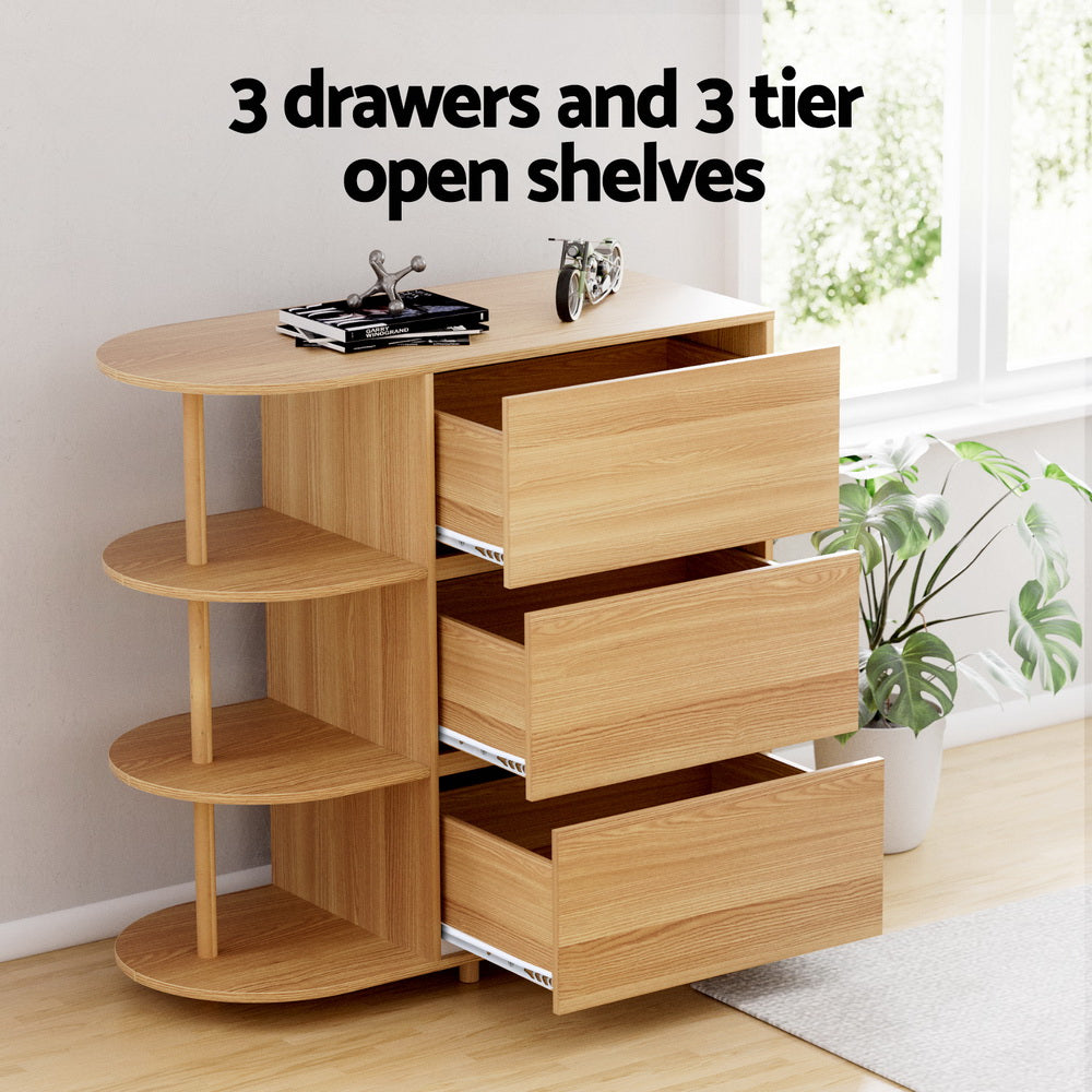 Korra Chest of 3 Drawers Storage Cabinet 3 Shelves Pine