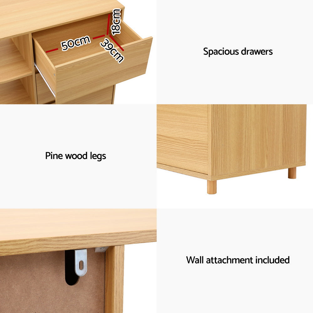 Korra Chest of 3 Drawers Storage Cabinet 3 Shelves Pine