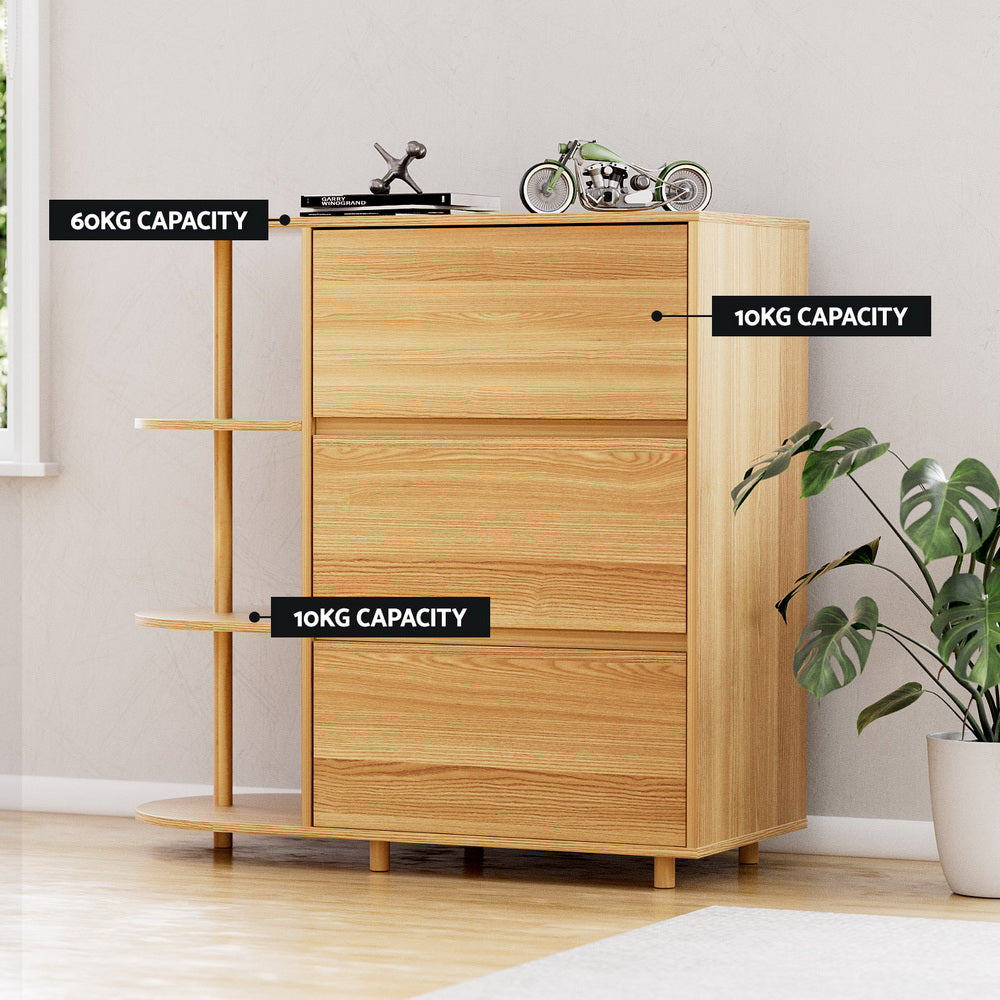 Korra Chest of 3 Drawers Storage Cabinet 3 Shelves Pine