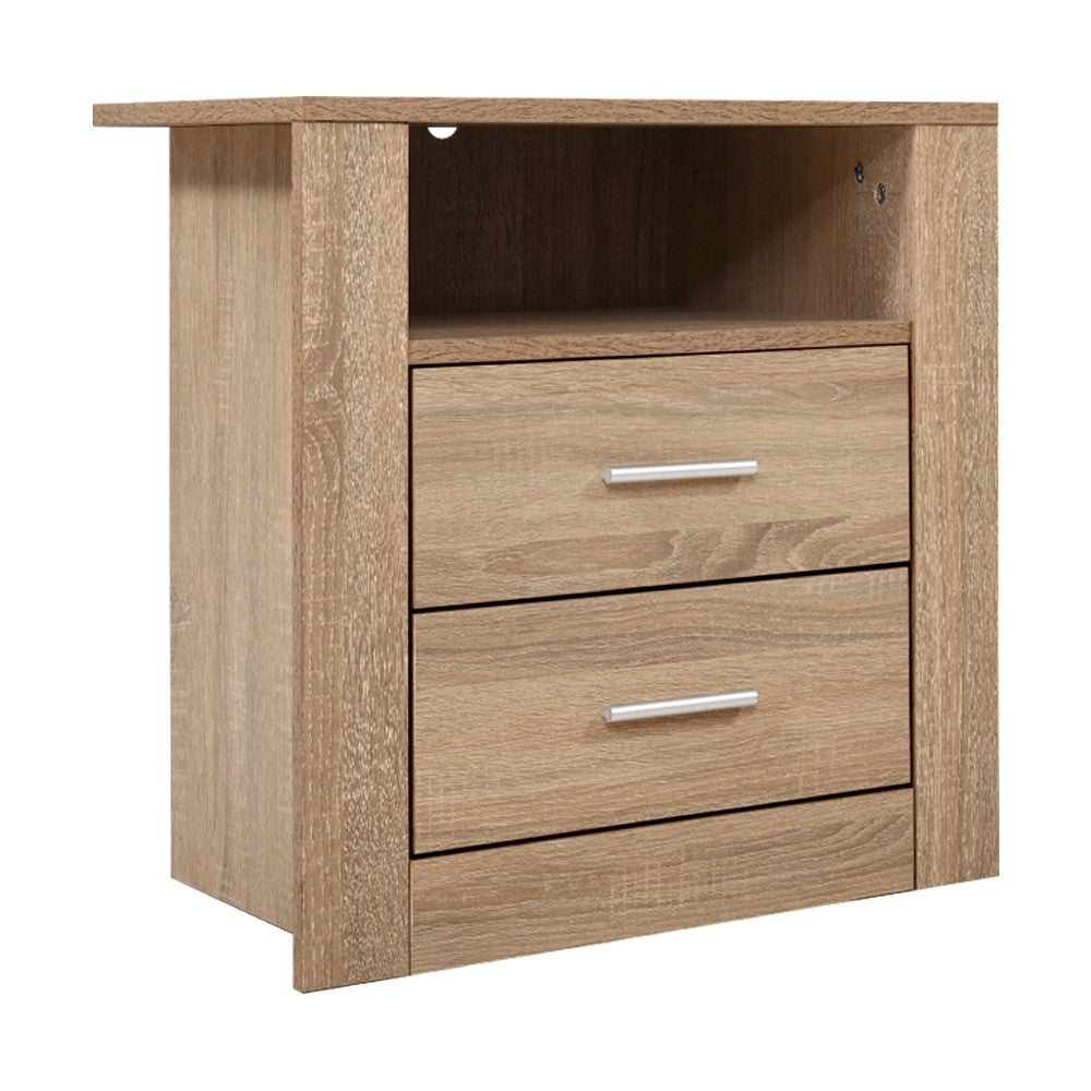 Korra Bedside Table 2 Drawers with Shelf - TARA Oak