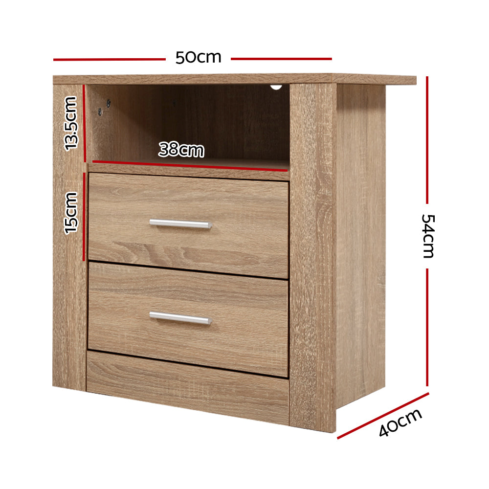 Korra Bedside Table 2 Drawers with Shelf - TARA Oak