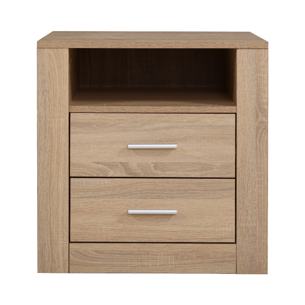 Korra Bedside Table 2 Drawers with Shelf - TARA Oak