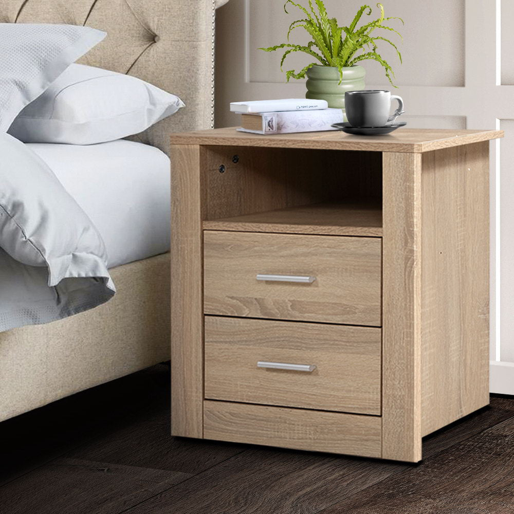 Korra Bedside Table 2 Drawers with Shelf - TARA Oak
