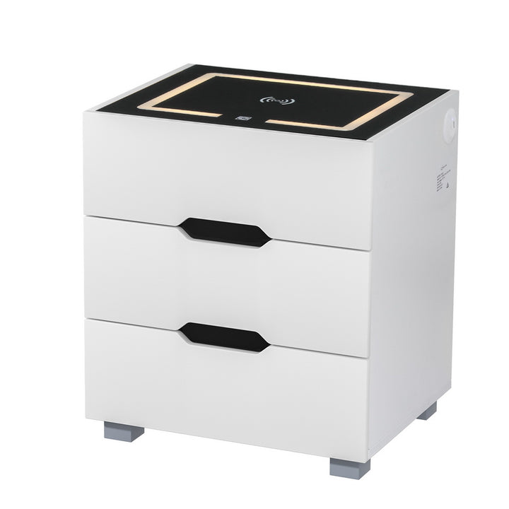 Korra Smart Bedside Table 3 Drawers with Wireless Charging Ports LED White ADAD