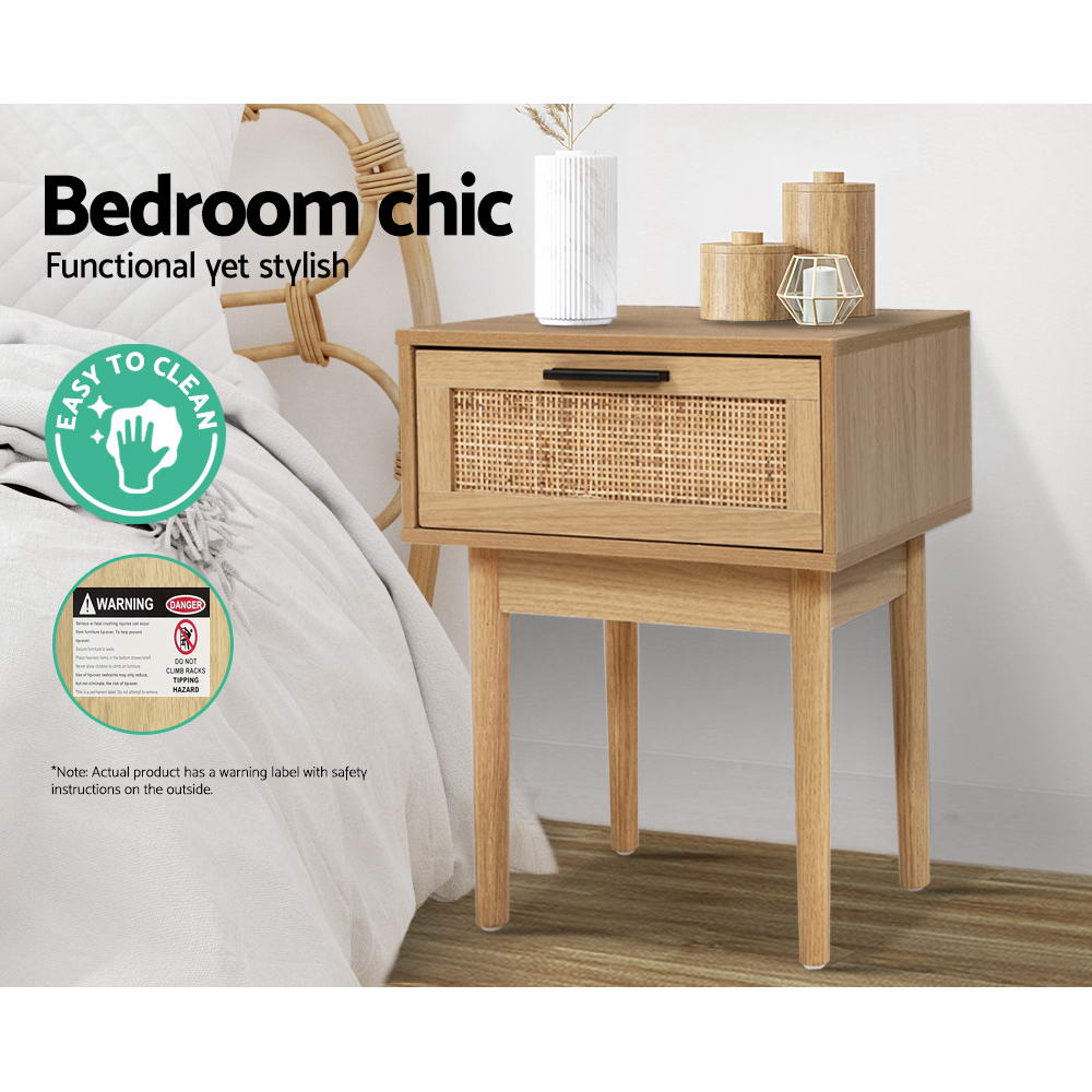Korra Bedside Tables Side Table Rattan Drawers Nightstand