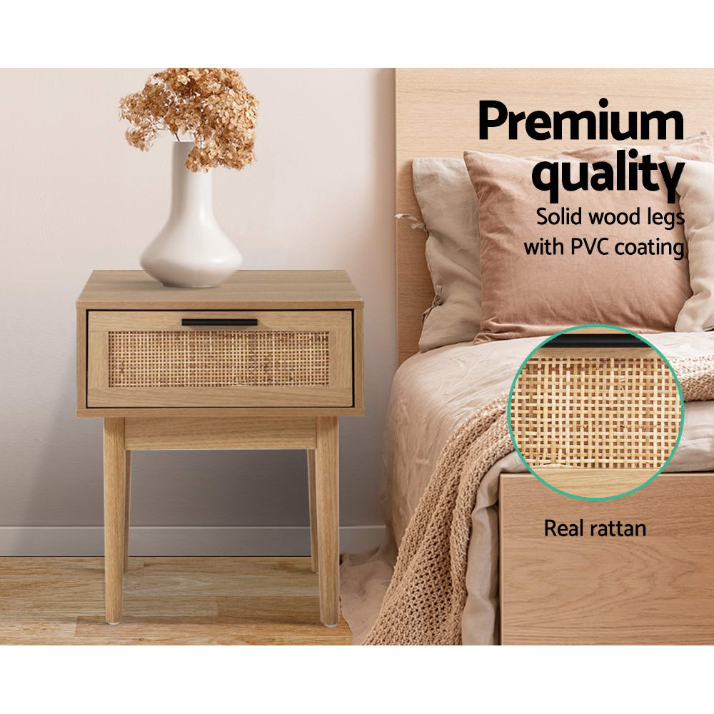 Korra Bedside Tables Side Table Rattan Drawers Nightstand