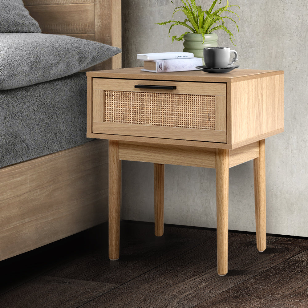 Korra Bedside Tables Side Table Rattan Drawers Nightstand