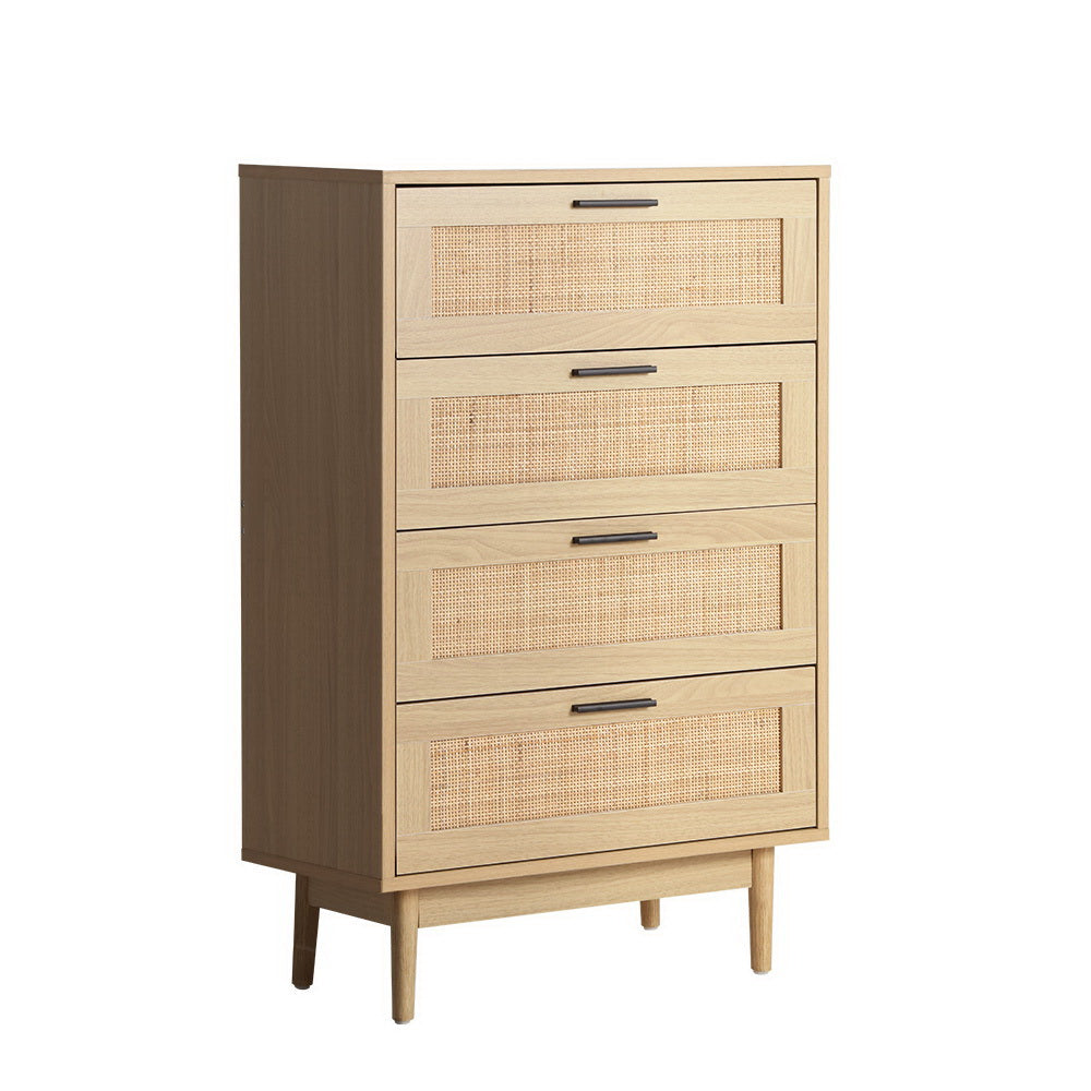 Korra 4 Chest of Drawers Rattan Tallboy Pine - BRIONY