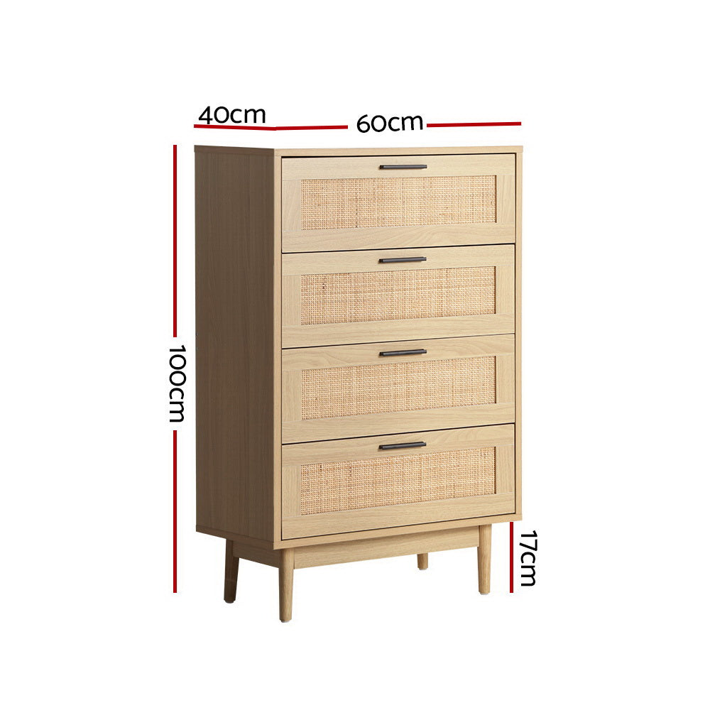 Korra 4 Chest of Drawers Rattan Tallboy Pine - BRIONY