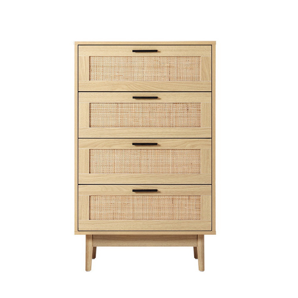Korra 4 Chest of Drawers Rattan Tallboy Pine - BRIONY
