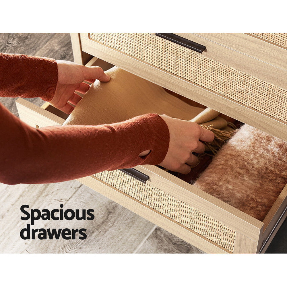 Korra 4 Chest of Drawers Rattan Tallboy Pine - BRIONY