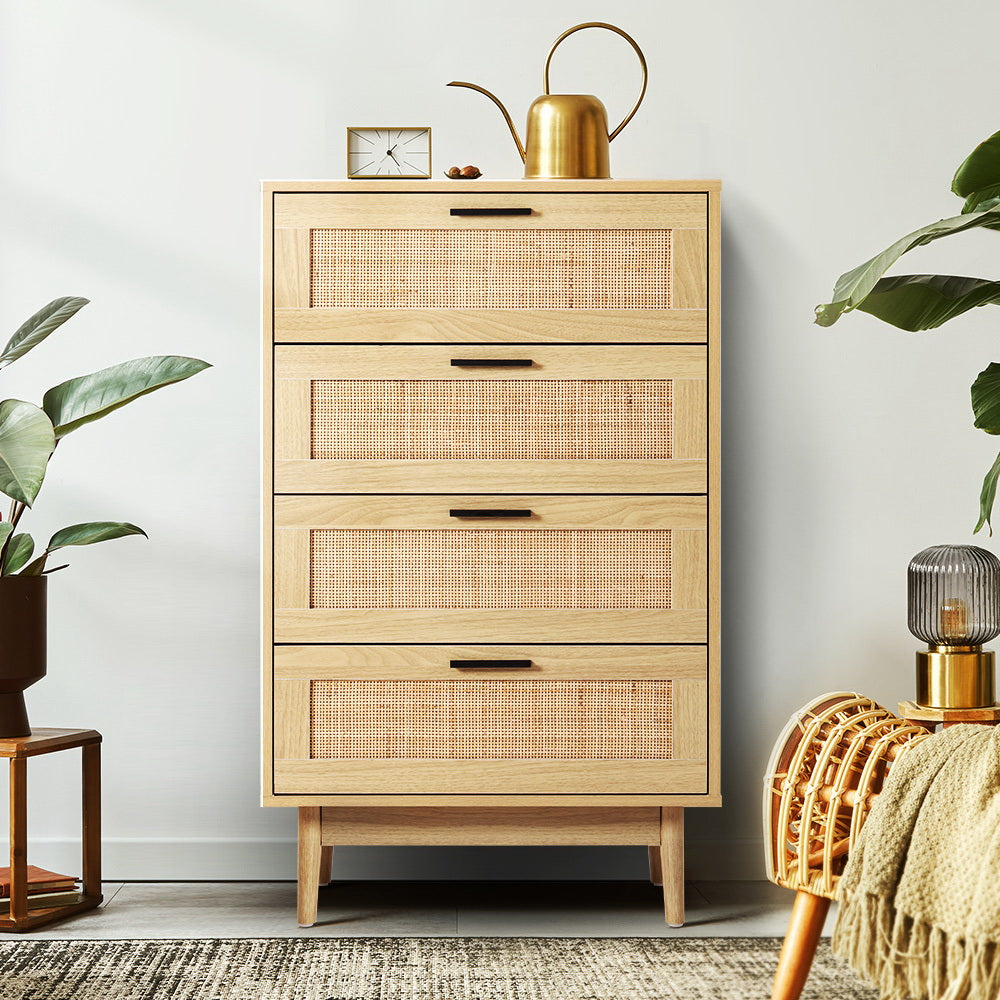 Korra 4 Chest of Drawers Rattan Tallboy Pine - BRIONY