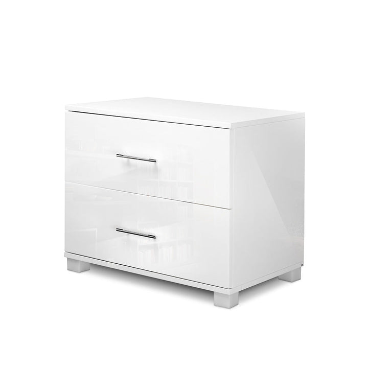 Korra Bedside Table 2 Drawers High Gloss - White