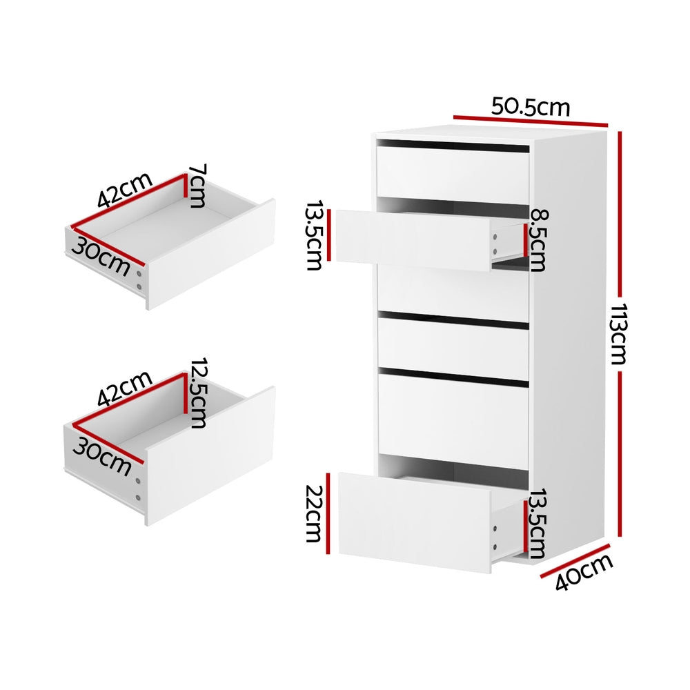 Korra 6 Chest of Drawers Dresser Tallboy White