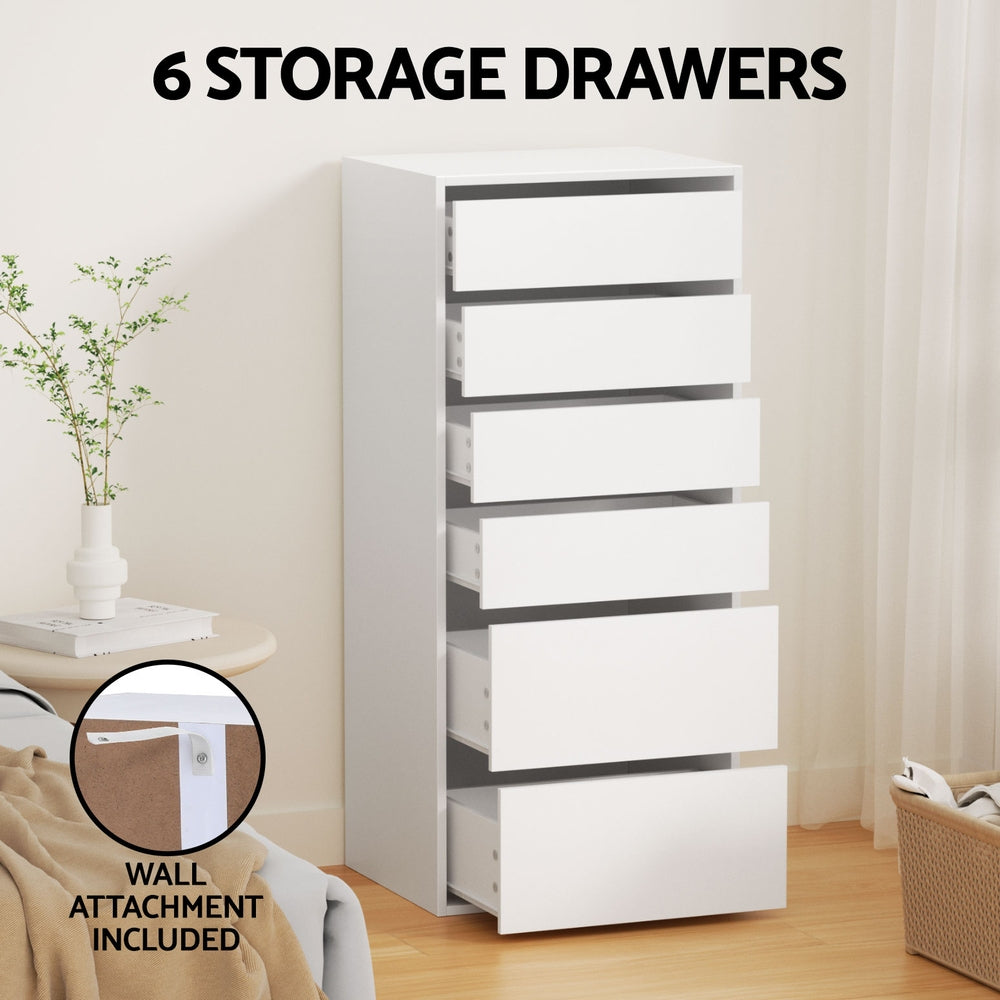 Korra 6 Chest of Drawers Dresser Tallboy White
