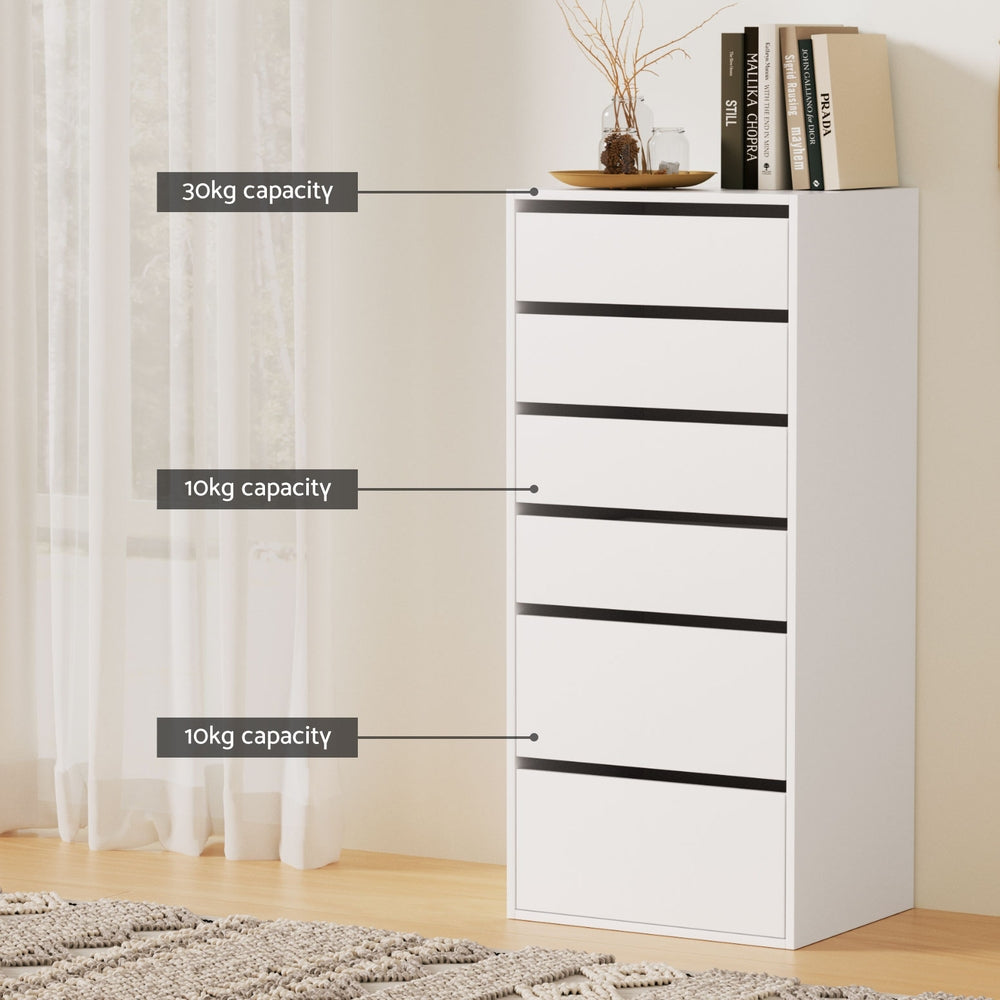Korra 6 Chest of Drawers Dresser Tallboy White