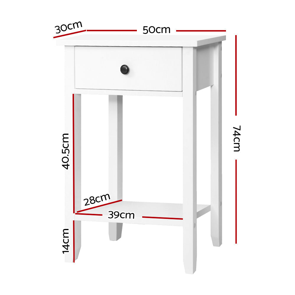 Korra Bedside Table 1 Drawer with Shelf - BOWIE White