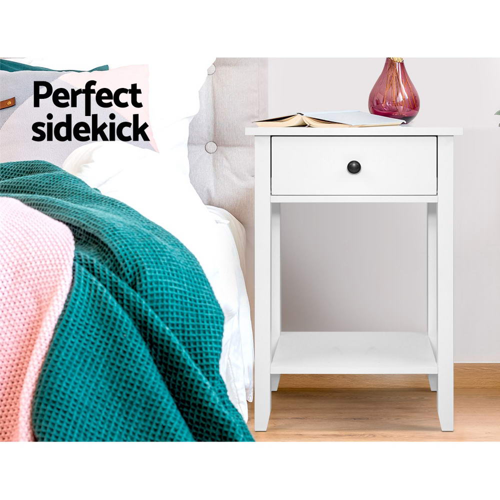 Korra Bedside Table 1 Drawer with Shelf - BOWIE White