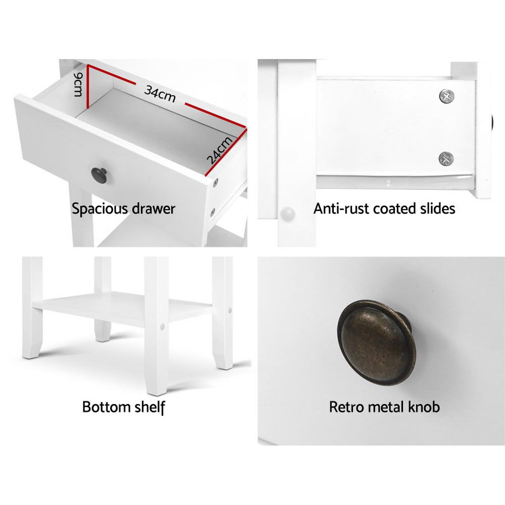 Korra Bedside Table 1 Drawer with Shelf - BOWIE White