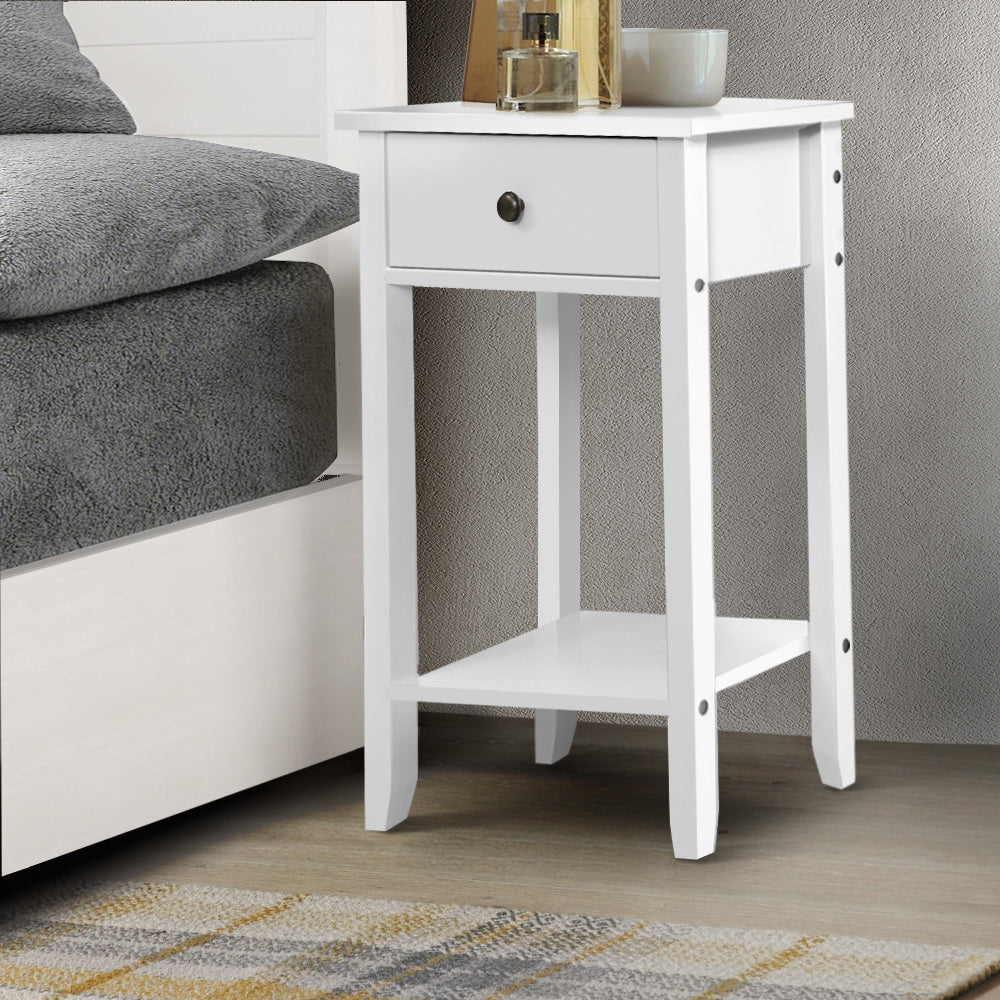 Korra Bedside Table 1 Drawer with Shelf - BOWIE White
