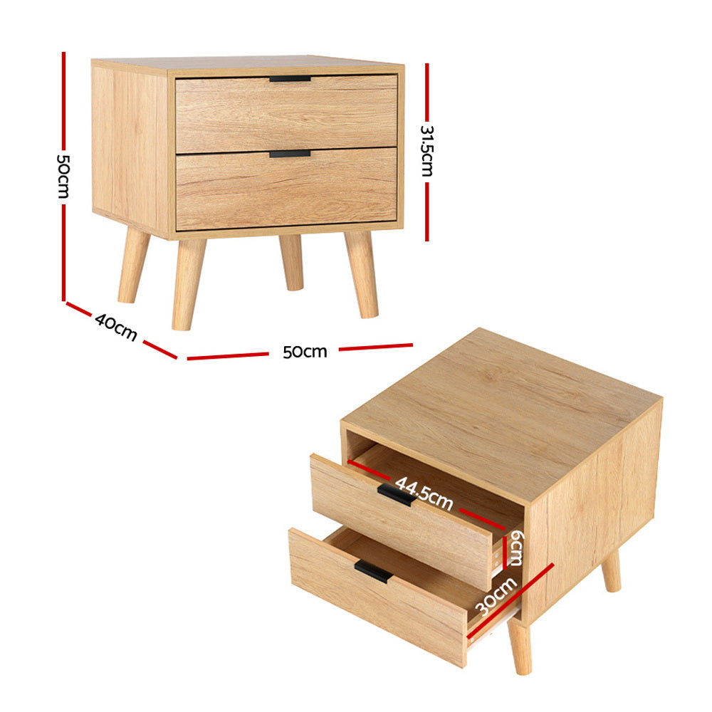 Korra Bedside Table 2 Drawers - Pine