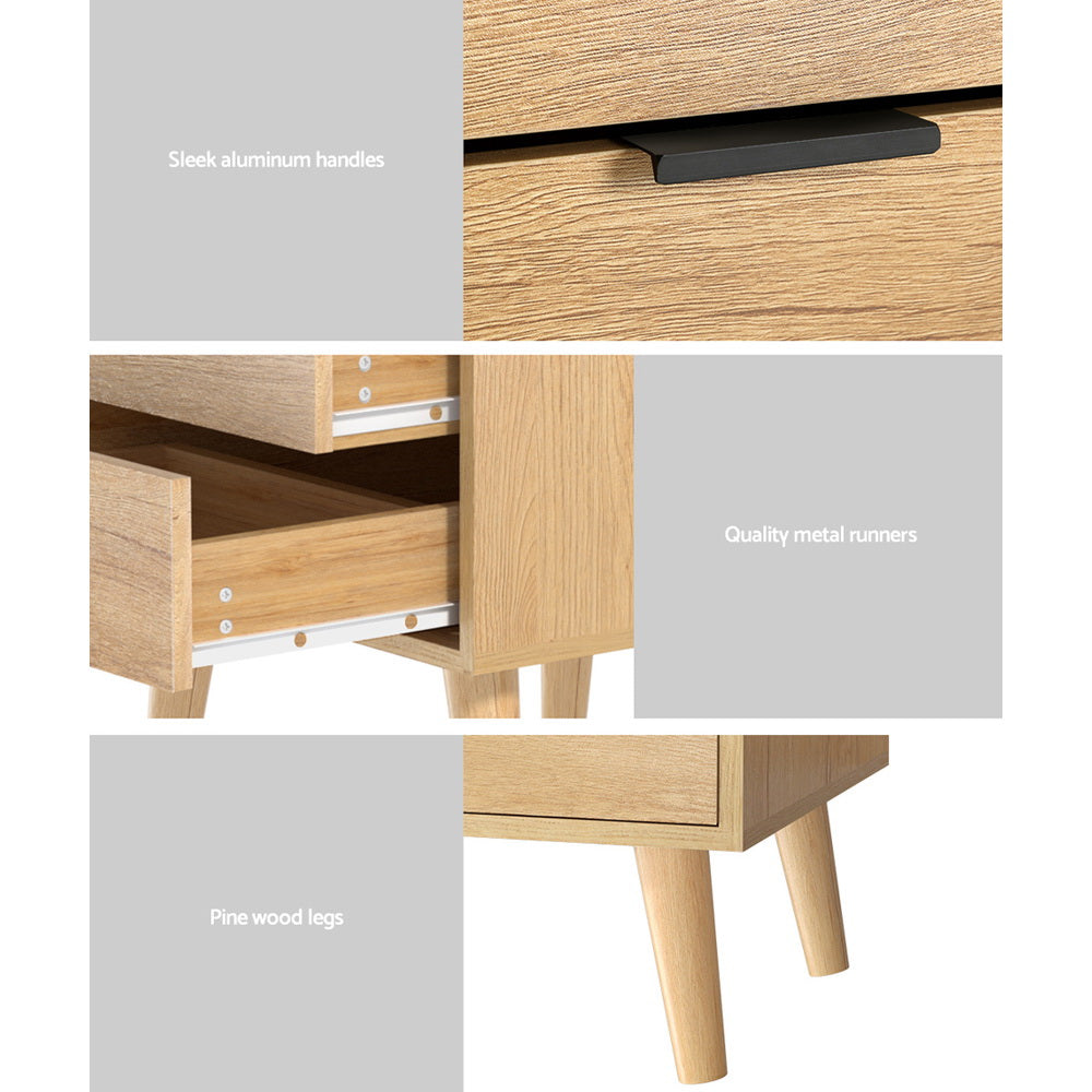 Korra Bedside Table 2 Drawers - Pine