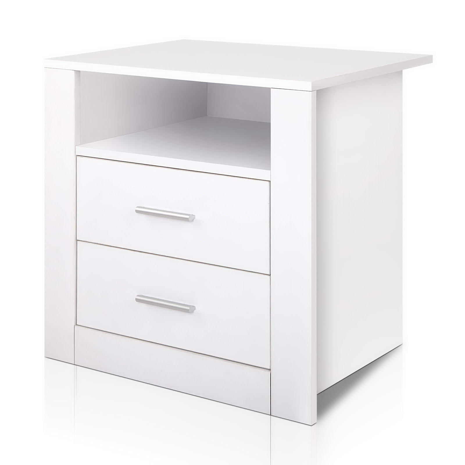 Korra Bedside Table 2 Drawers with Shelf - TARA White