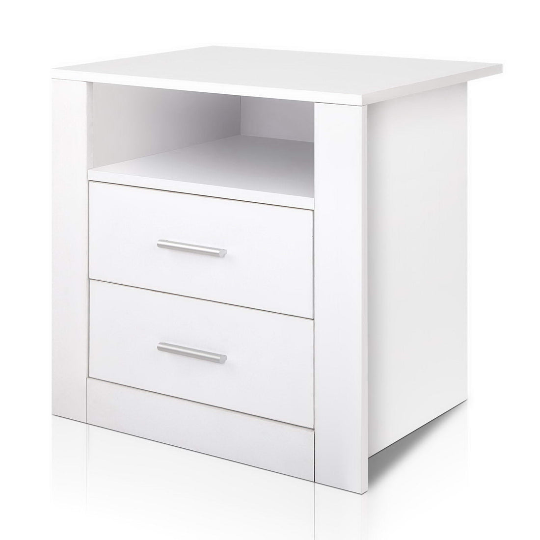 Korra Bedside Table 2 Drawers with Shelf - TARA White