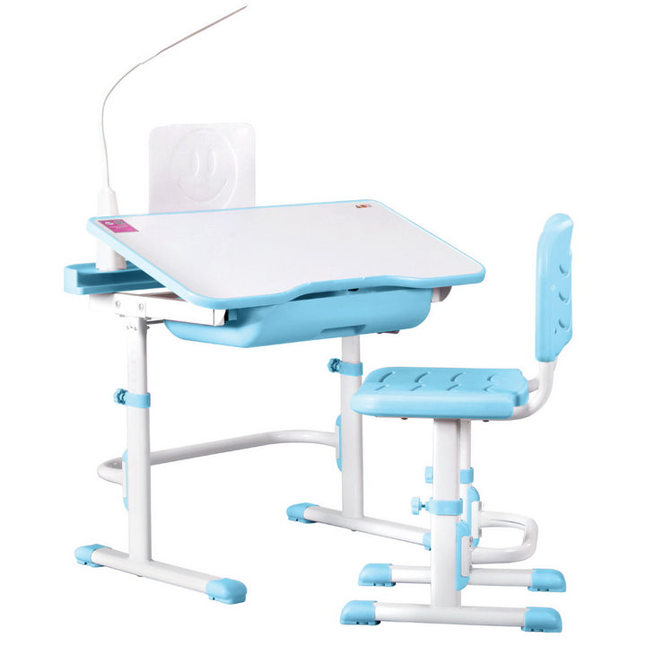 Keezi Kids Table and Chair Set Adjustable Study Desk w/ LED Lamp Reading Blue