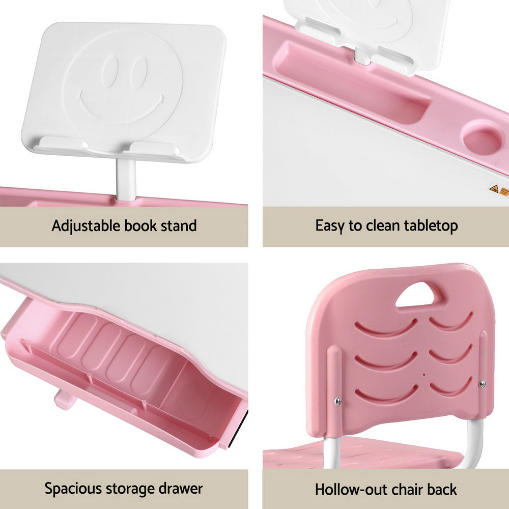 Keezi Kids Table and Chair Set Adjustable Study Desk w/ LED Lamp Reading Pink