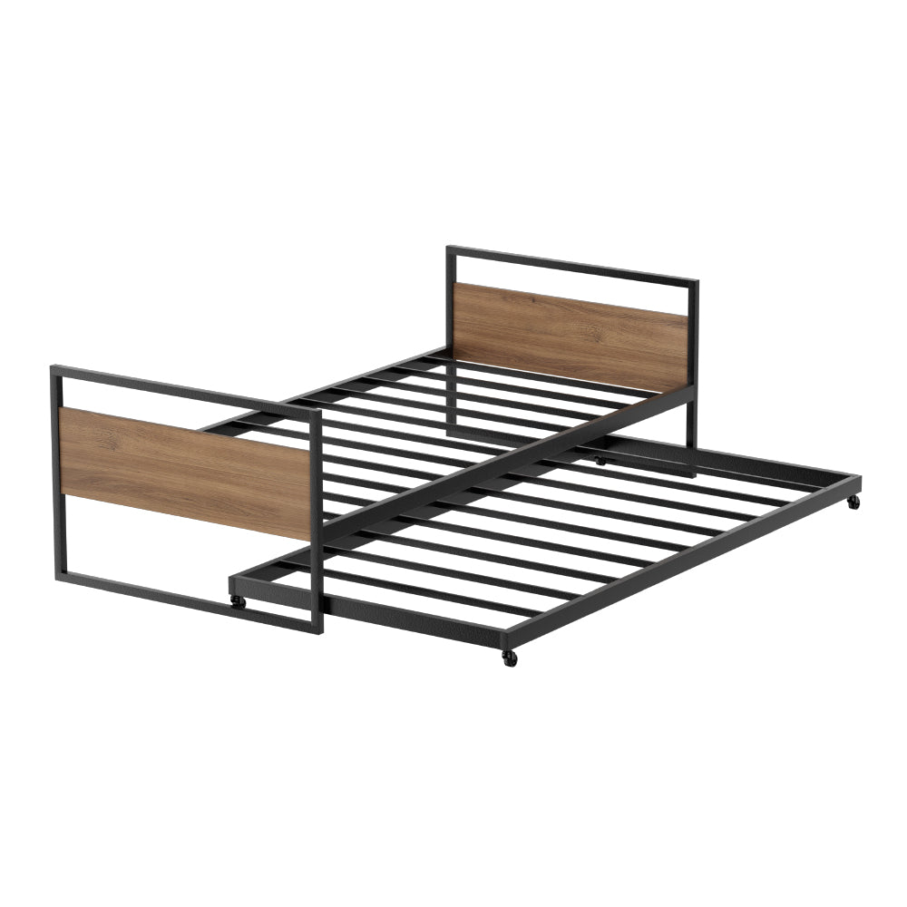 Korra Bed Frame 2x Single Size Metal Trundle Daybed DEAN