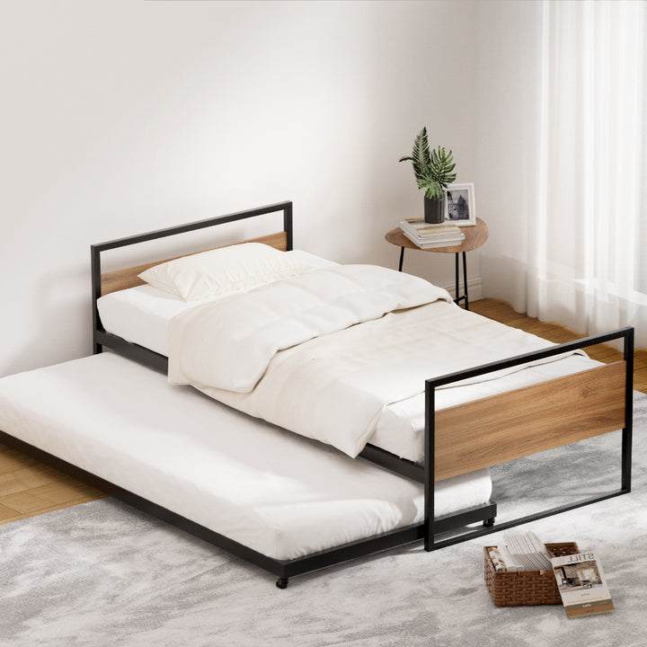 Korra Bed Frame 2x Single Size Metal Trundle Daybed DEAN