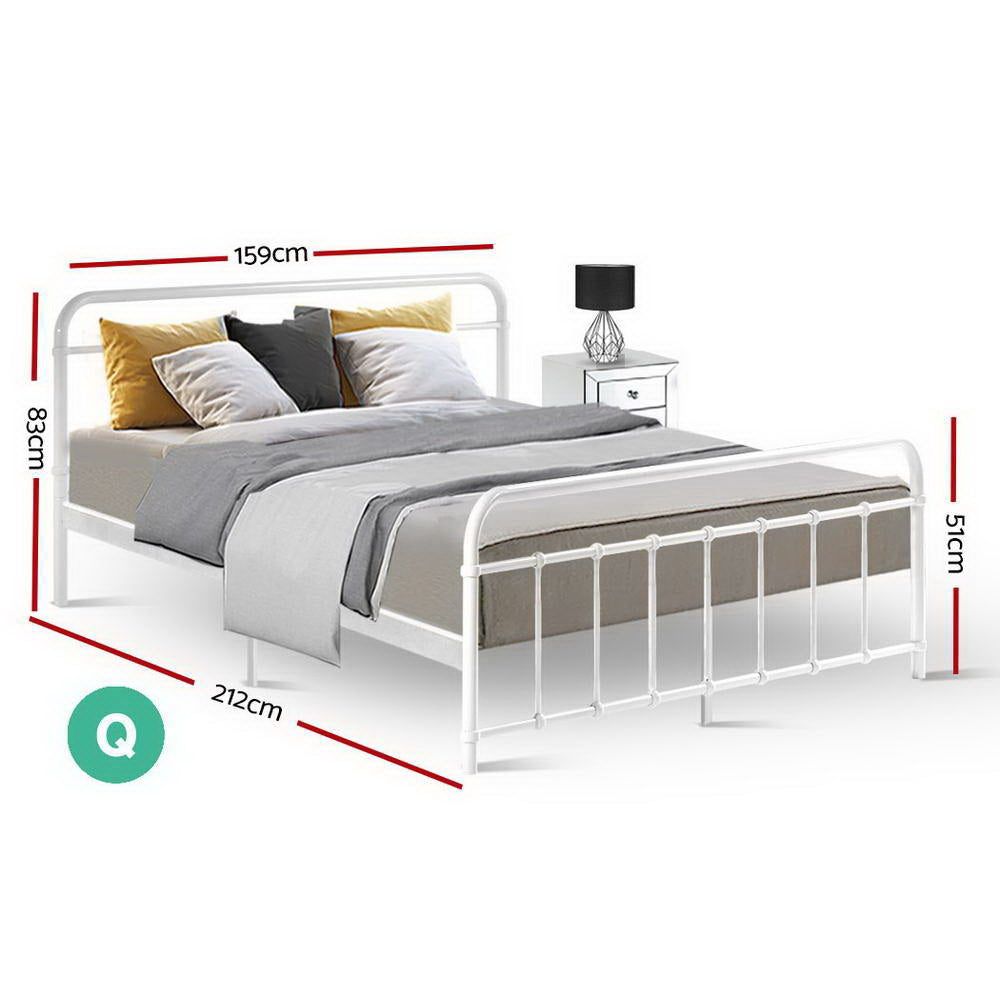 Korra Bed Frame Metal Frames LEO - Queen (White)