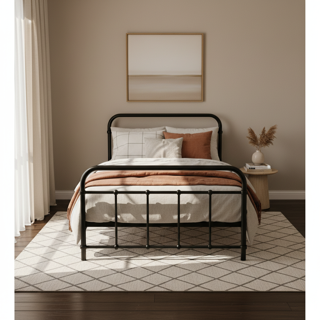 Korra Bed Frame Metal Bed Frame LEO - Single (Black)
