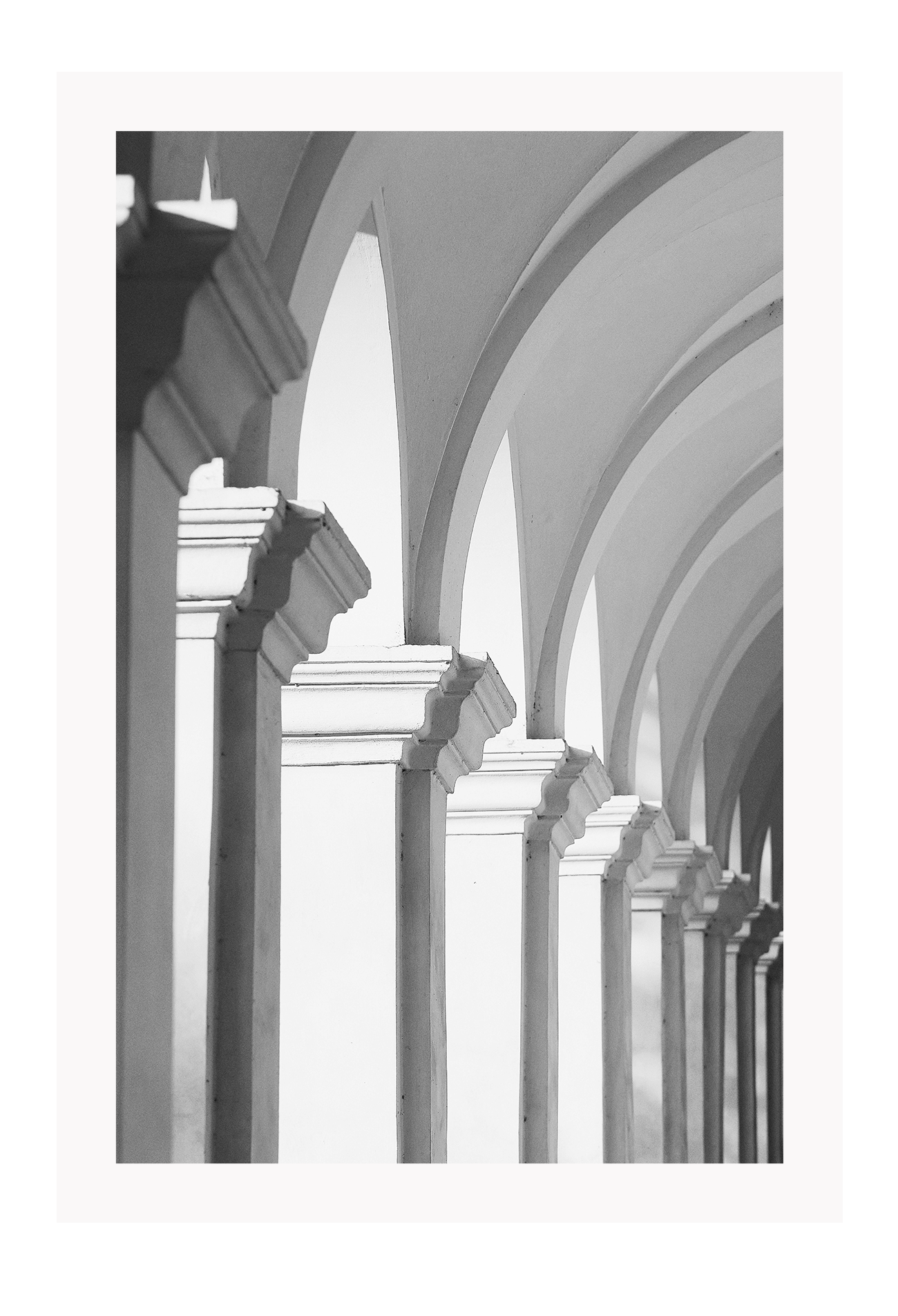 A classic architecture wall art with grand European arches in black and white.