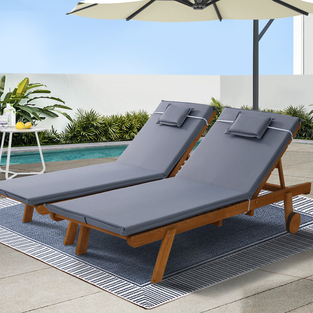 Korra Wooden Lounger - Grey (set of 2)