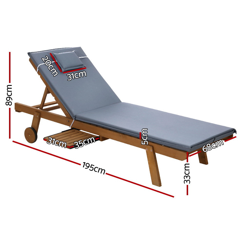 Korra Wooden Lounger - Grey (set of 2)