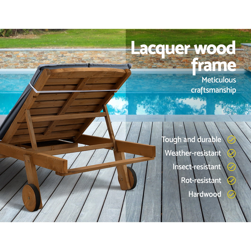 Korra Wooden Lounger - Grey (set of 2)