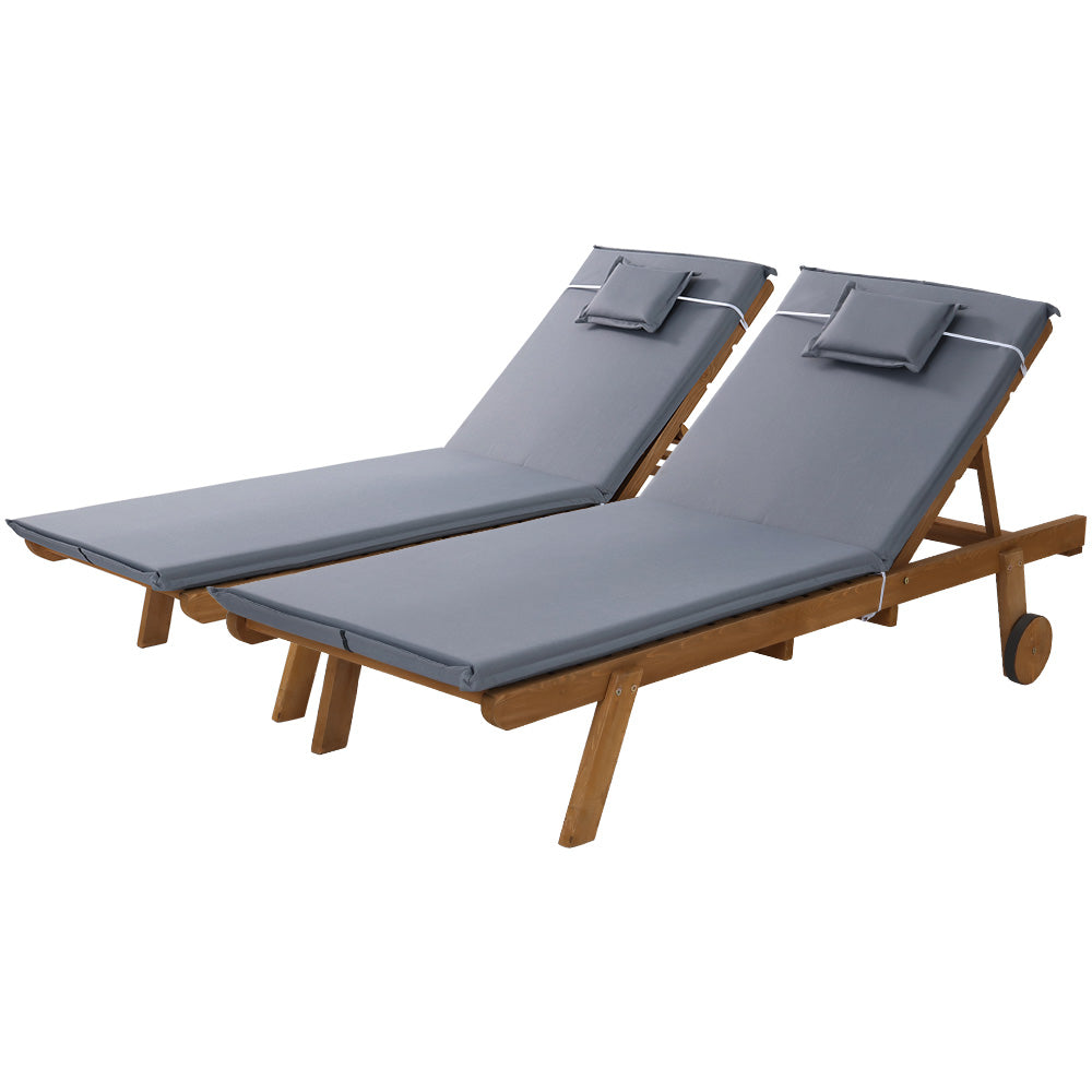 Korra Wooden Lounger - Grey (set of 2)