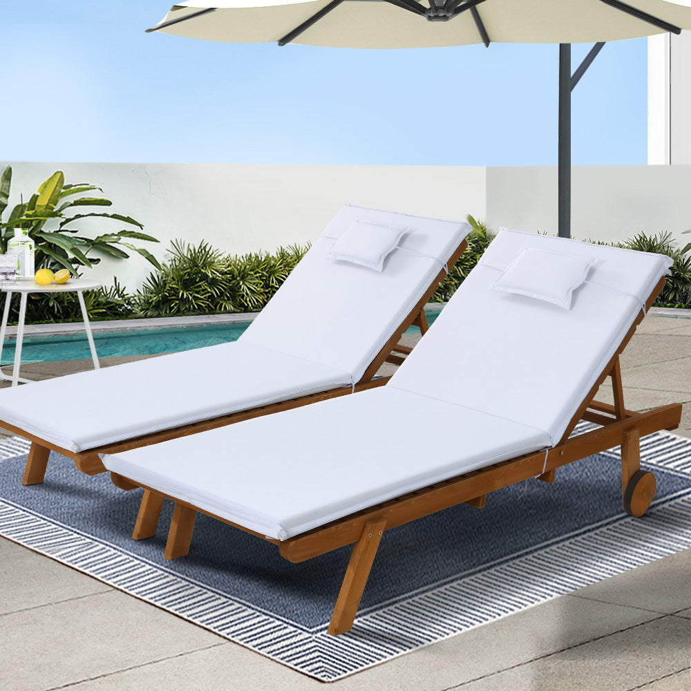 Korra Wooden Lounger - White (set of 2)