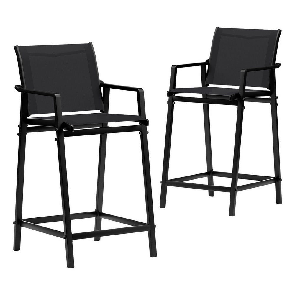 2PC Outdoor Bar Stools Steel - Black
